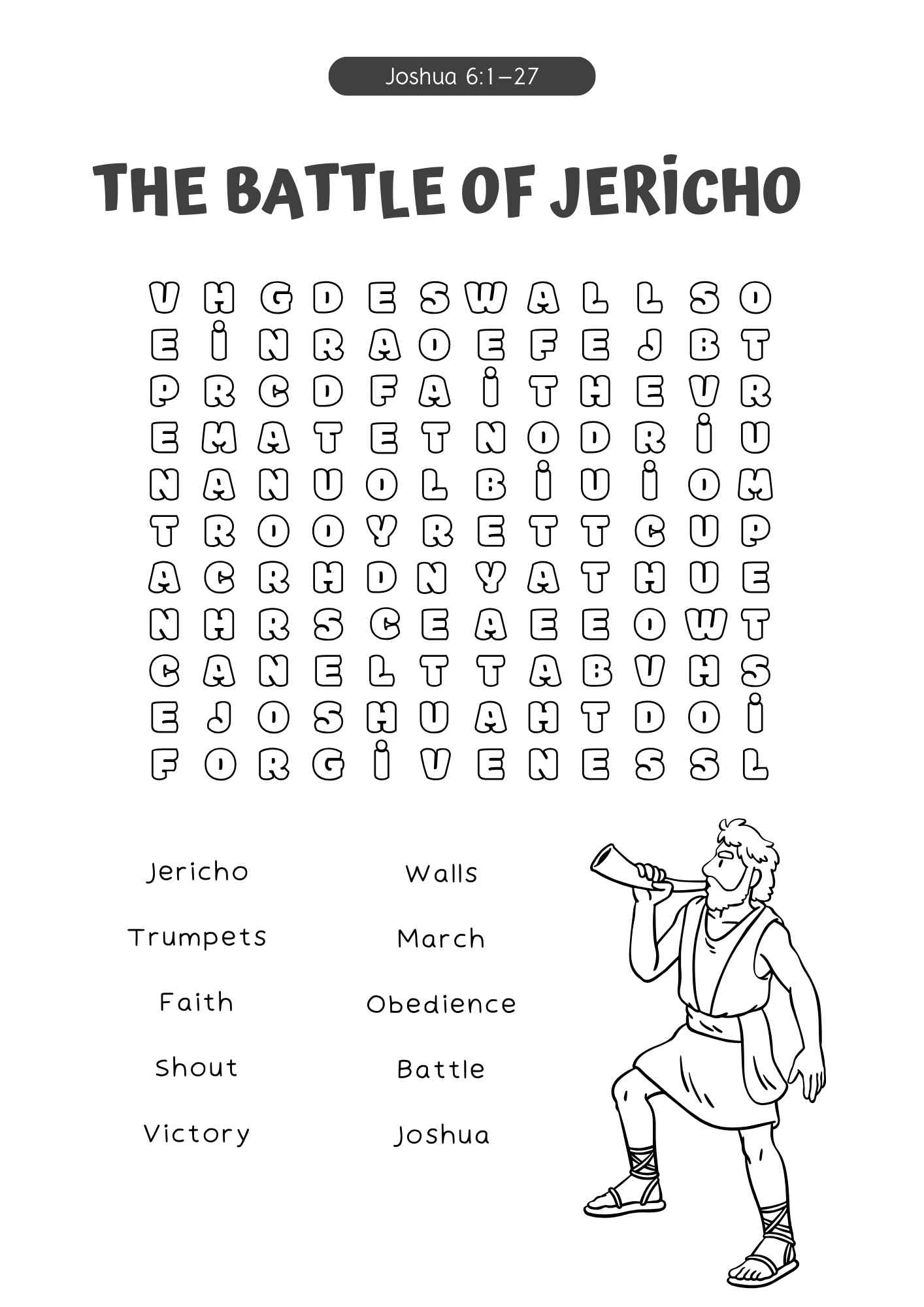 The Battle Of Jericho Walls Fall Down 6 Bible Activity Sheet With Puzzles Free Bible Worksheets