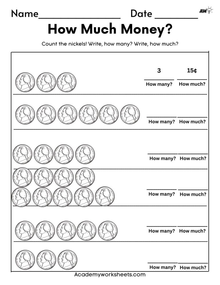 The Best Value Of Coins Worksheet Counting Nickels Academy 