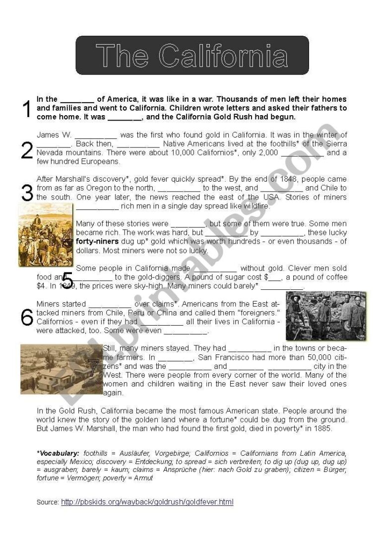 The California Gold Rush ESL Worksheet By Tingeltangeltim