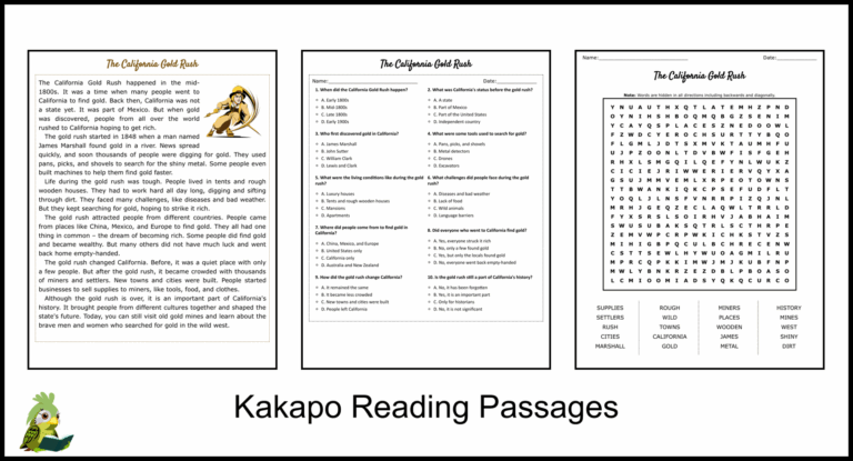 The California Gold Rush Reading Comprehension And Word Search 