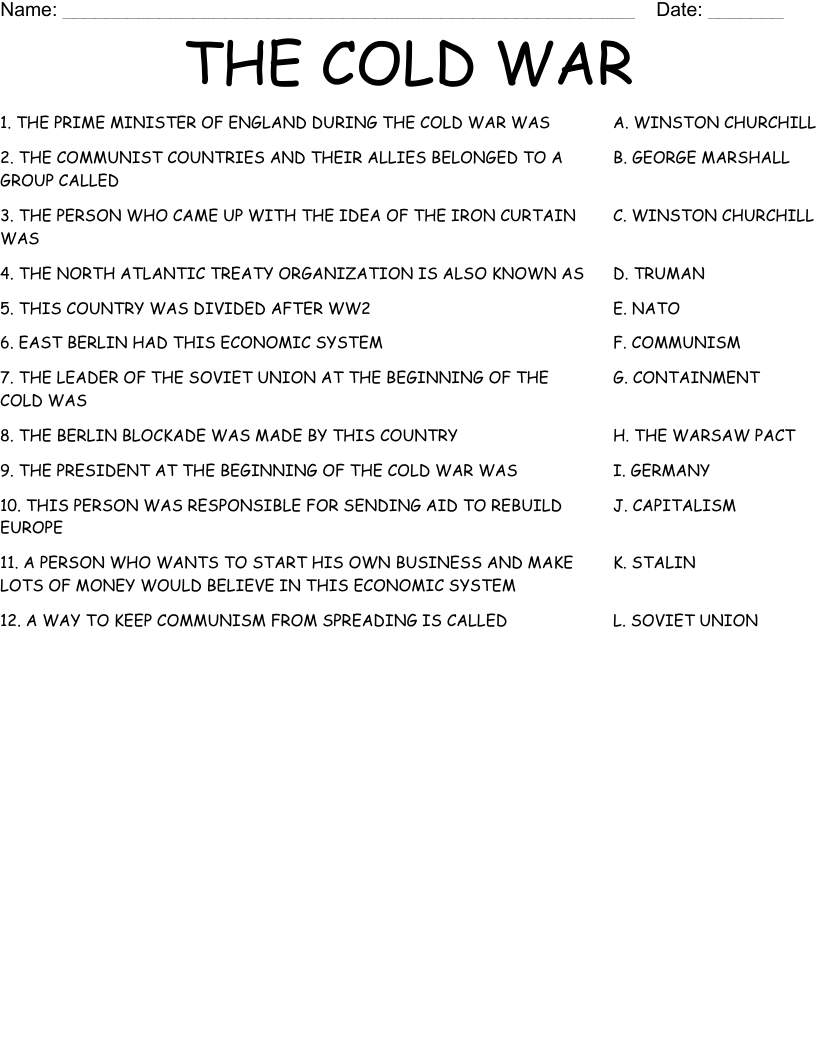 THE COLD WAR Worksheet WordMint