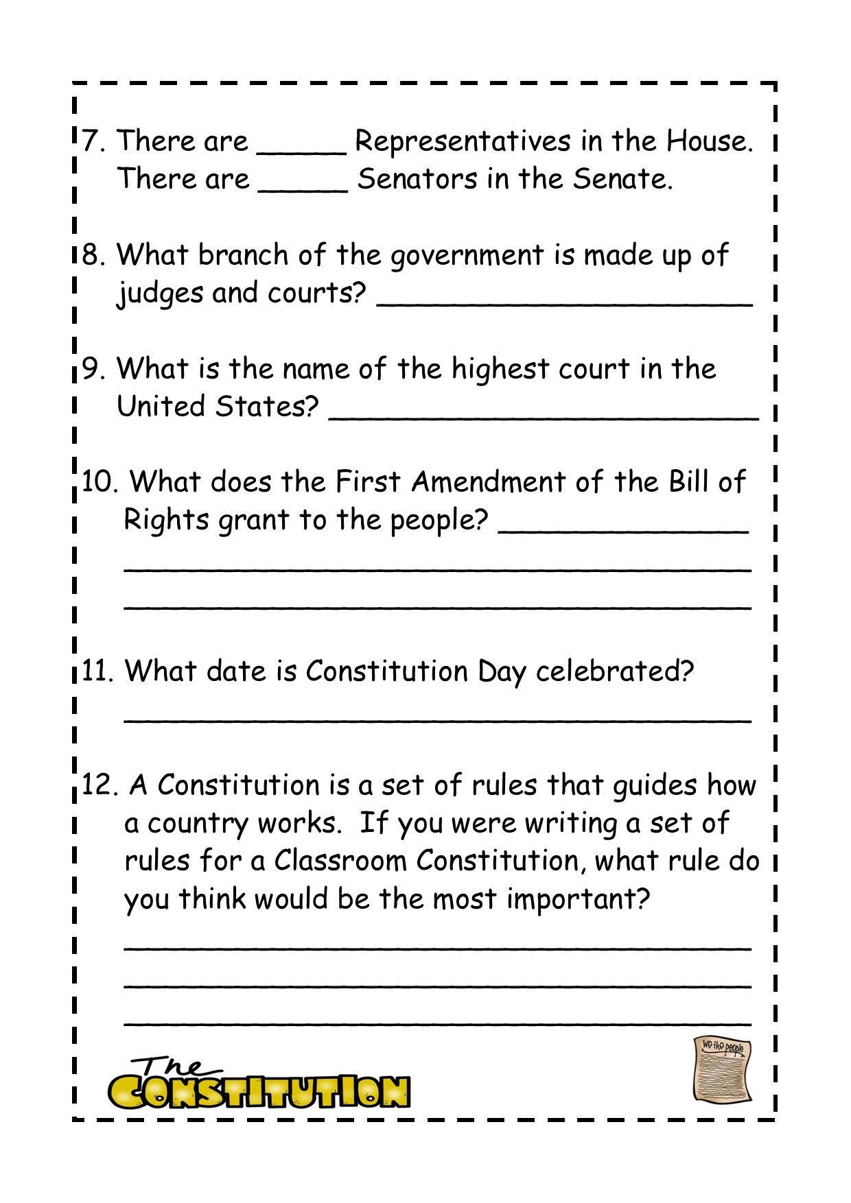 The Constitution Reading Comprehension Passage Made By Teachers
