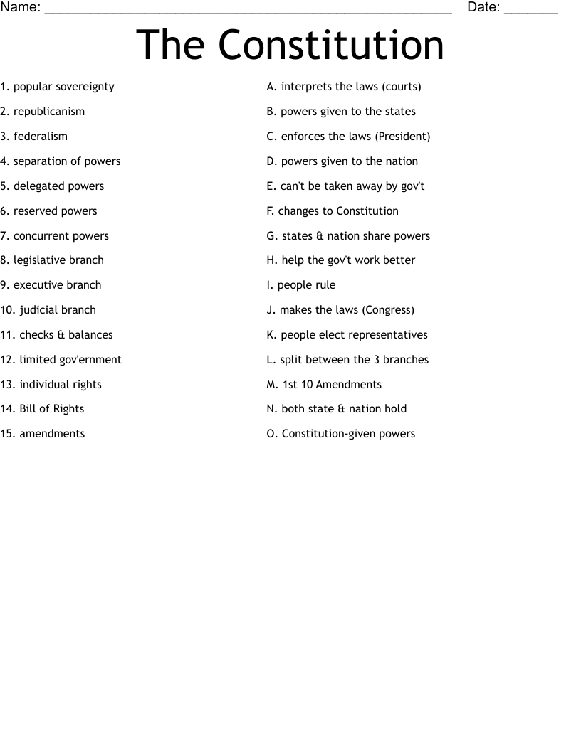 The Constitution Worksheet WordMint