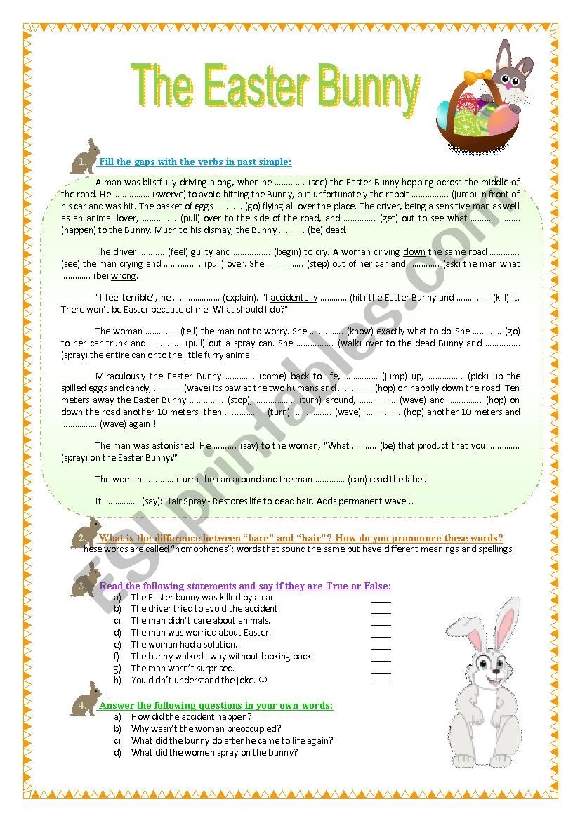 The Easter Bunny Reading Grammar Vocabulary ESL Worksheet By Scami