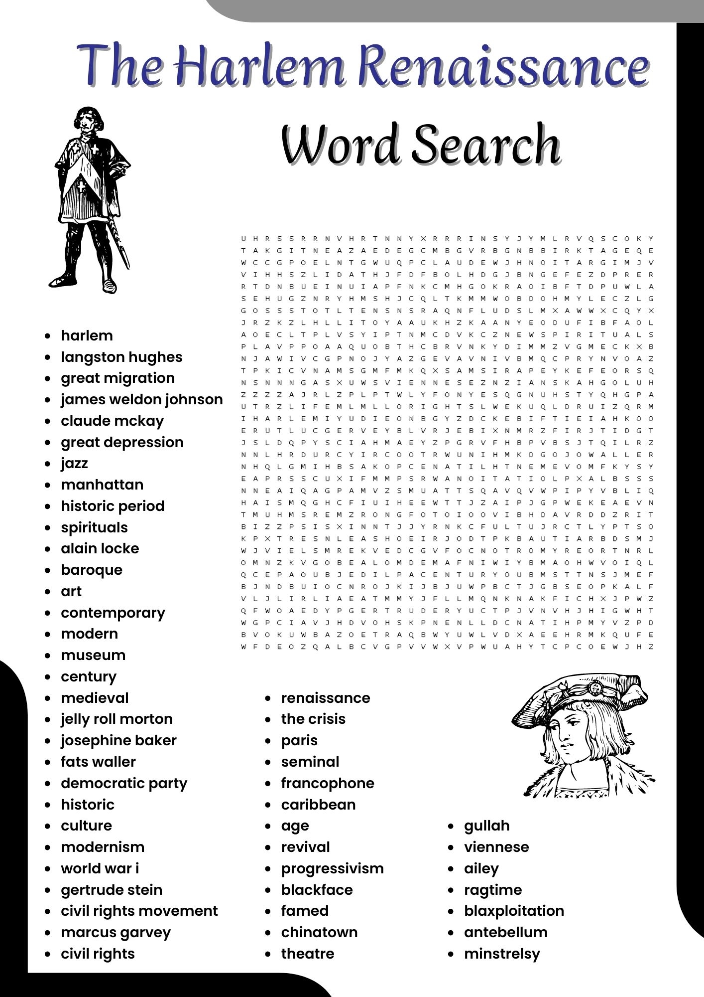 The Harlem Renaissance Word Search Puzzle Worksheet Activities For 