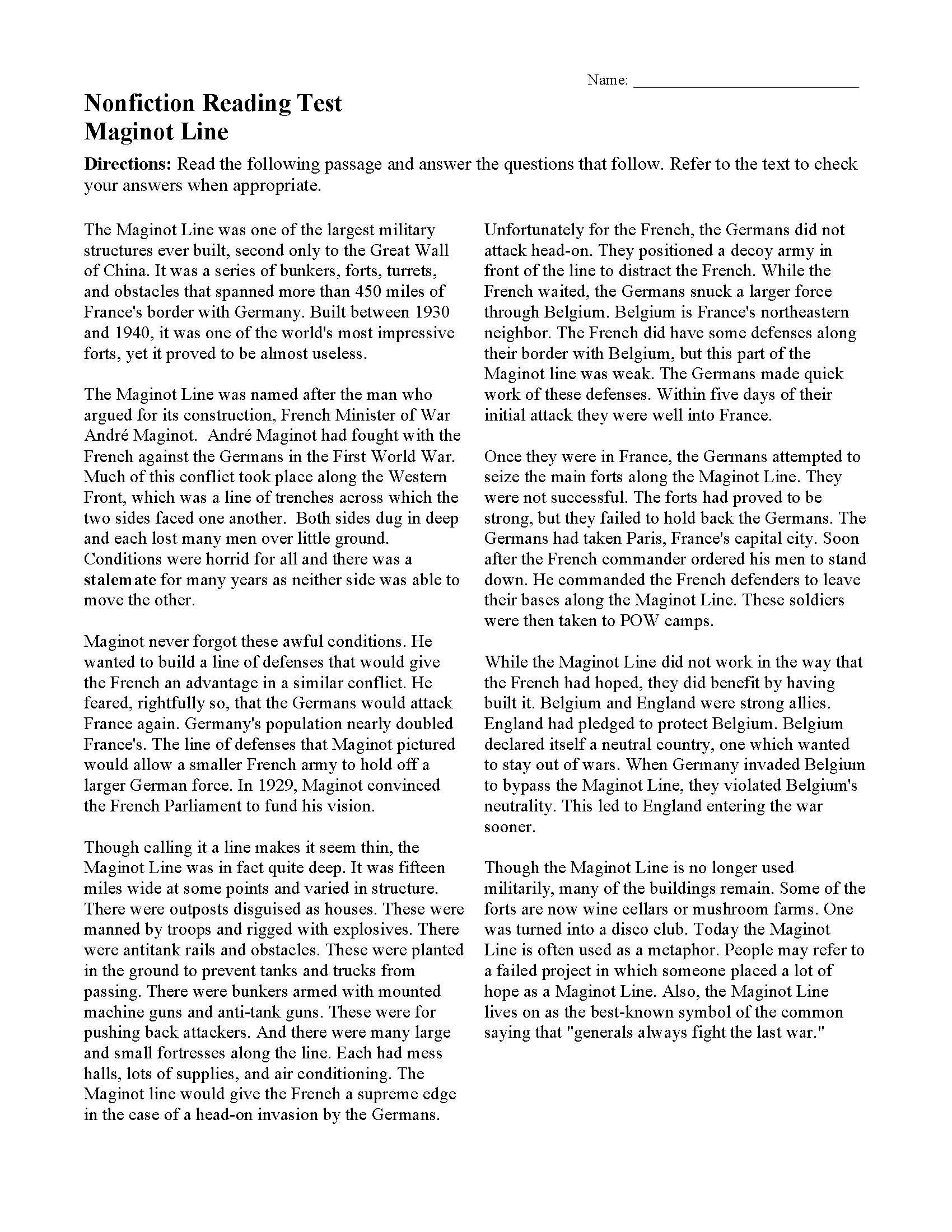 French Reading Comprehension Worksheets Grade 11