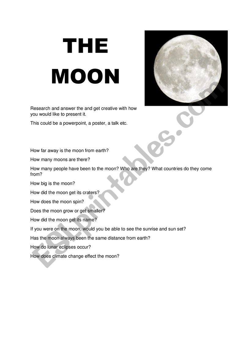 The Moon ESL Worksheet By Zgal