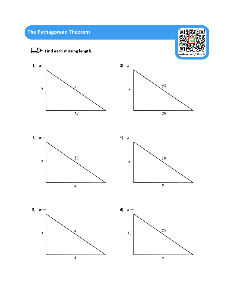 The Pythagorean Theorem Worksheets