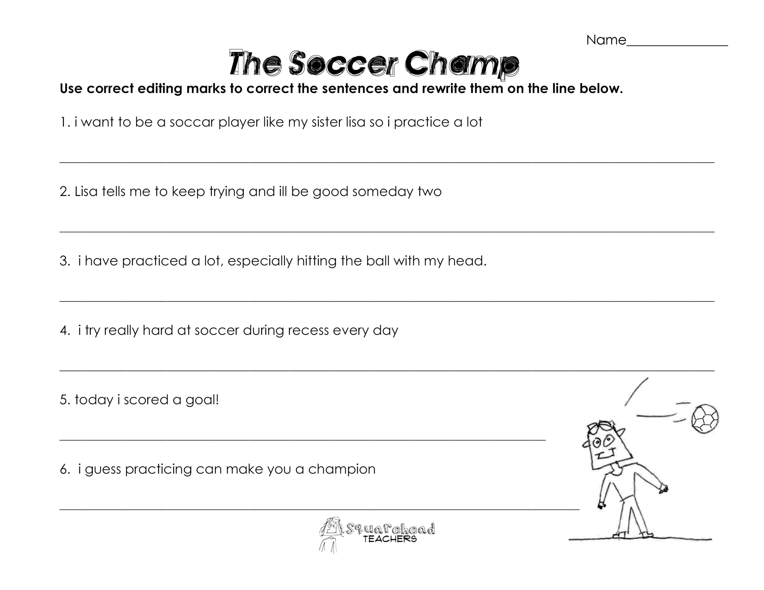 The Soccer Champ grammar Worksheet Squarehead Teachers