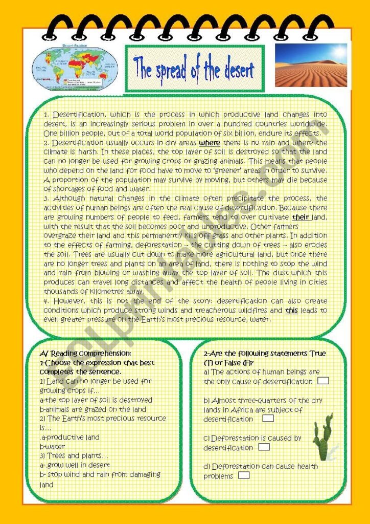 Desertification Reading Comprehension Worksheet - Free Printable Worksheets