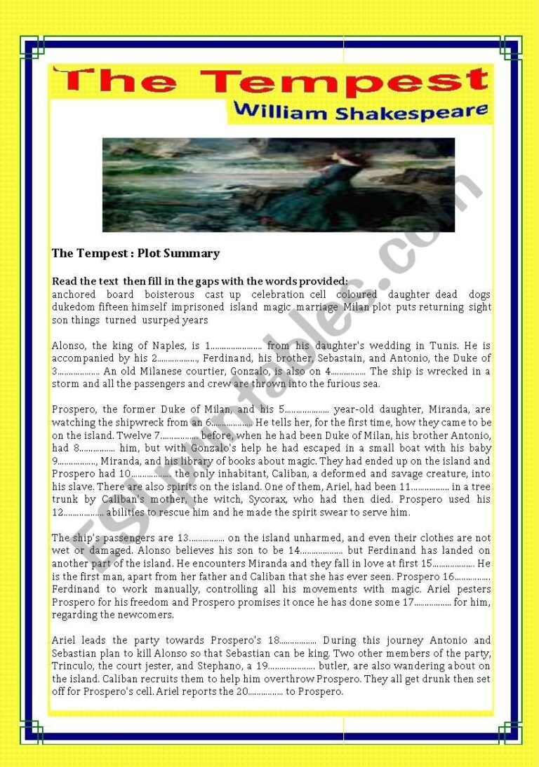 The Tempest ESL Worksheet By Patties