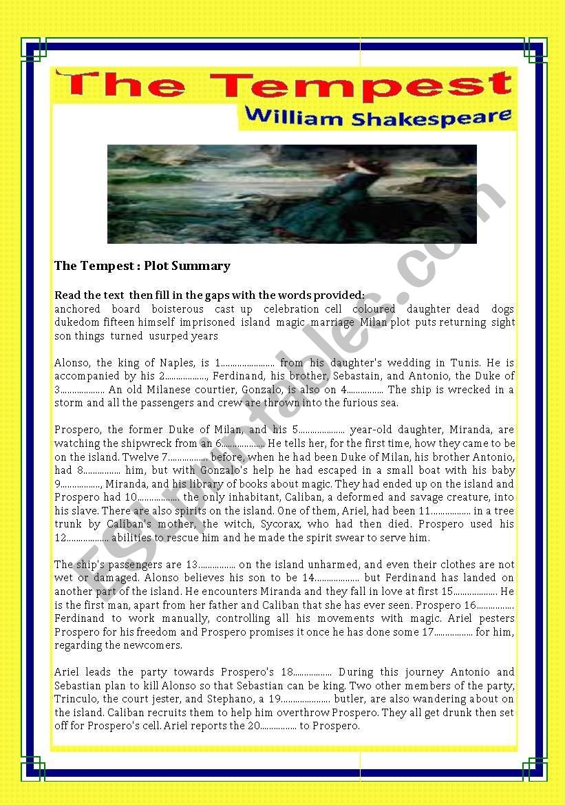 The Tempest ESL Worksheet By Patties