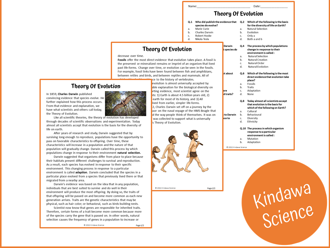 Theory Of Evolution Reading Comprehension Passage And Questions PDF Teaching Resources