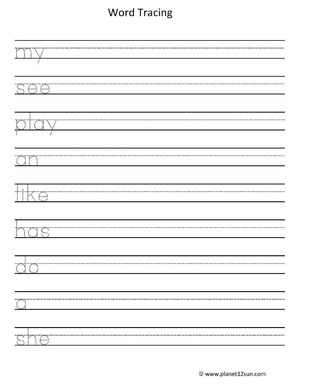 Free Printable Word Tracing Worksheets
