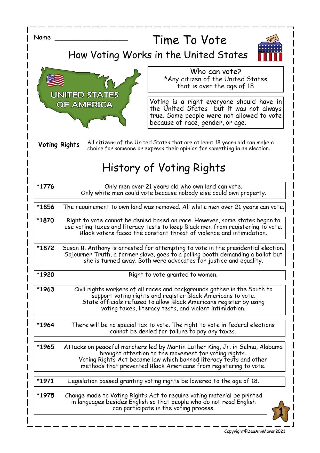 Election Reading Comprehension Worksheet