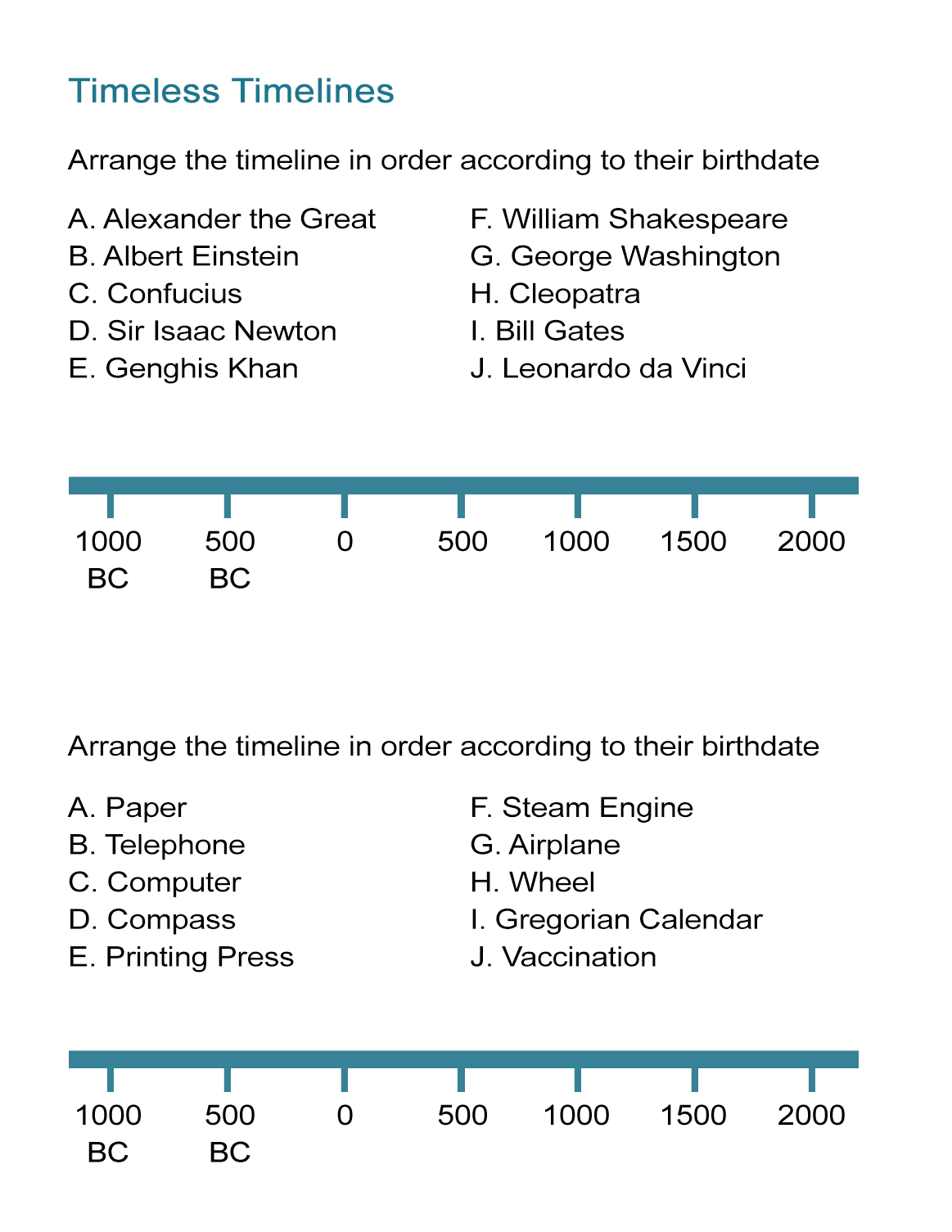 Free Printable Timeline Worksheets