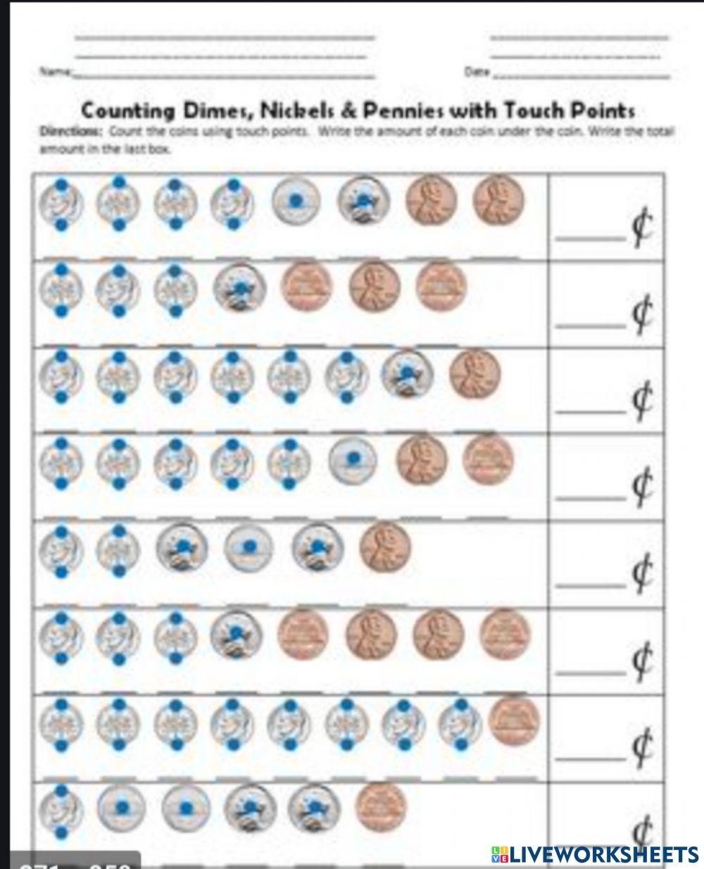 Free Printable Touch Money Worksheets