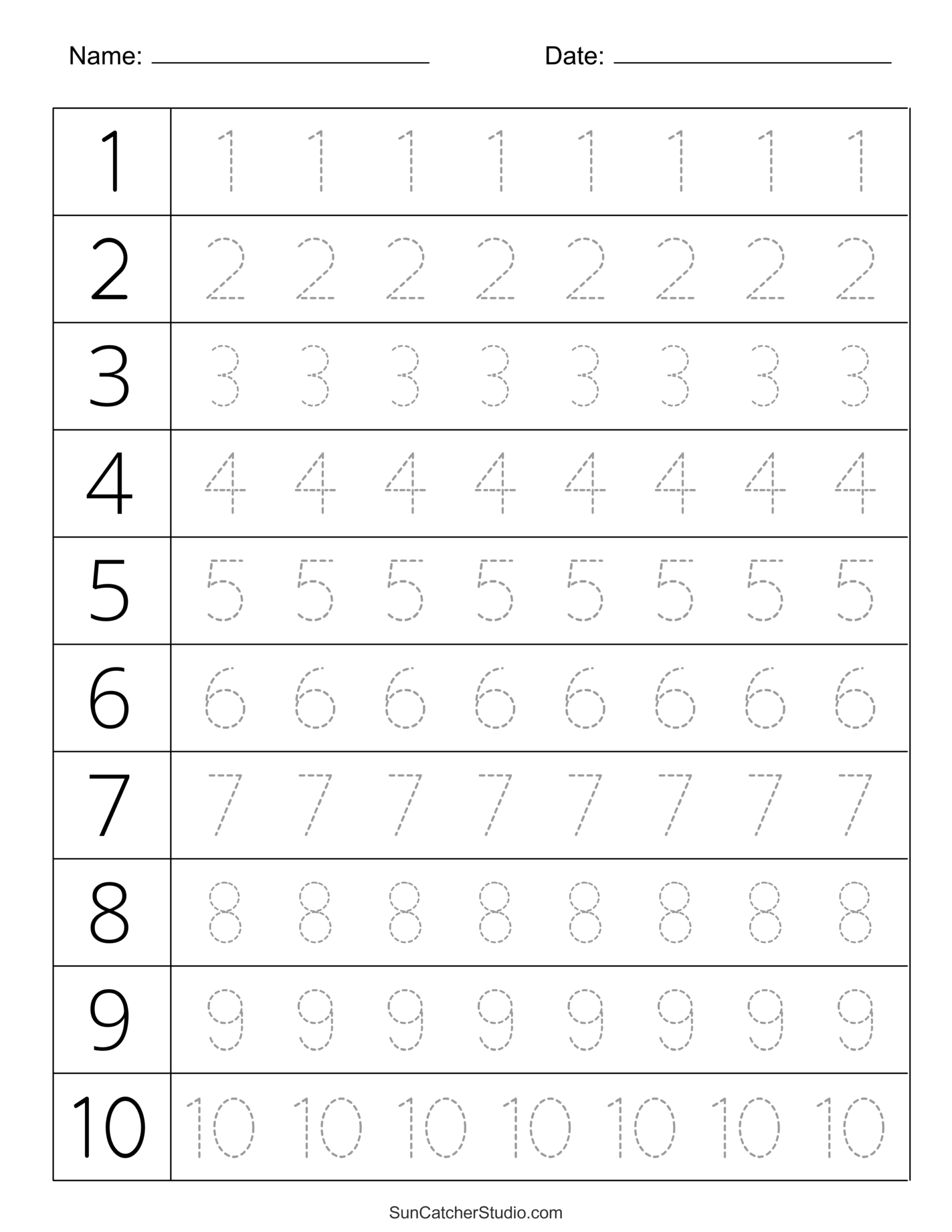 Free Printable Tracing 1-5 Worksheets