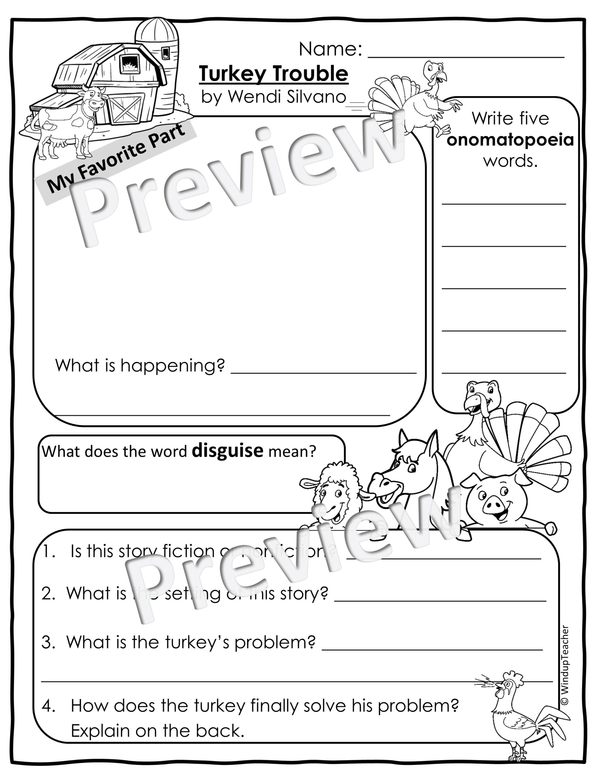 Turkey Trouble Activity Sheet Printable Picture Book Activities For Thanksgiving Classful