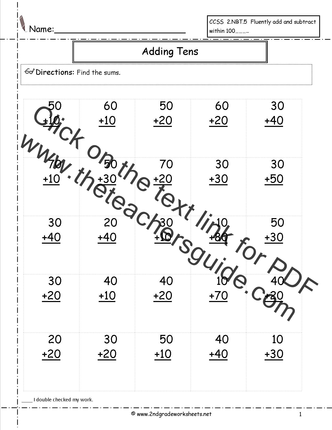 Free Printable Addition Worksheets Adding Tens