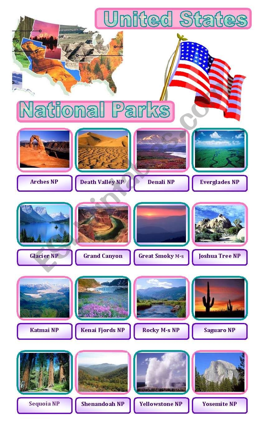 U S National Parks ESL Worksheet By Diana561