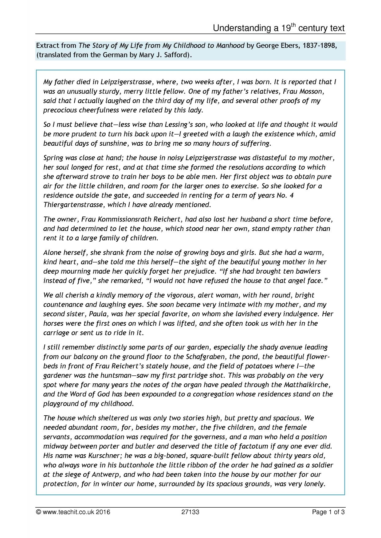 Understanding A 19th century Text KS3 4 English Teachit