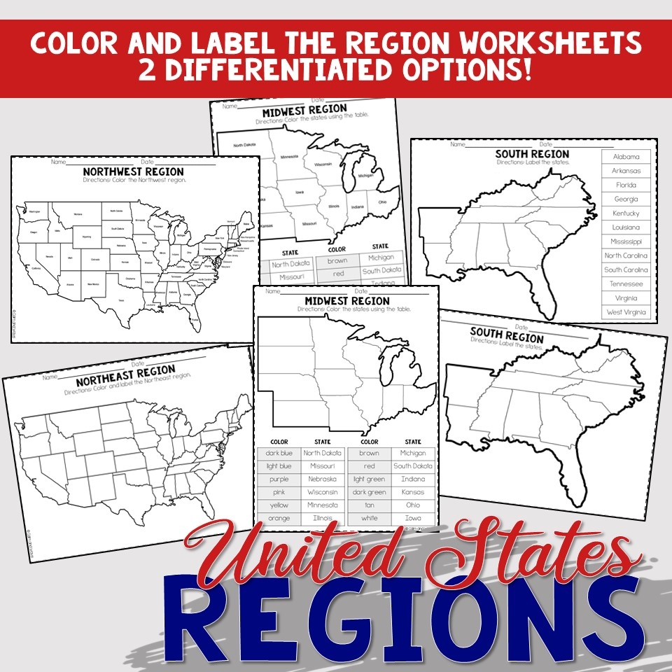 United States Regions Worksheets And Printables Homeschool Worksheets Library