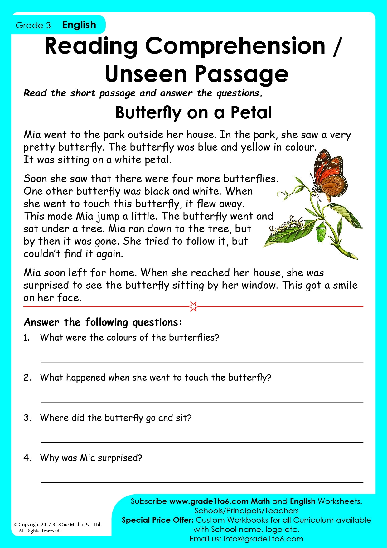 Grade Reading Comprehension Worksheets Butterfly