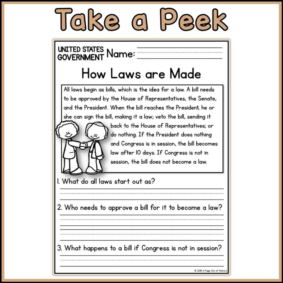 US Government Social Studies Reading Comprehension Passages K 2 Worksheets Library
