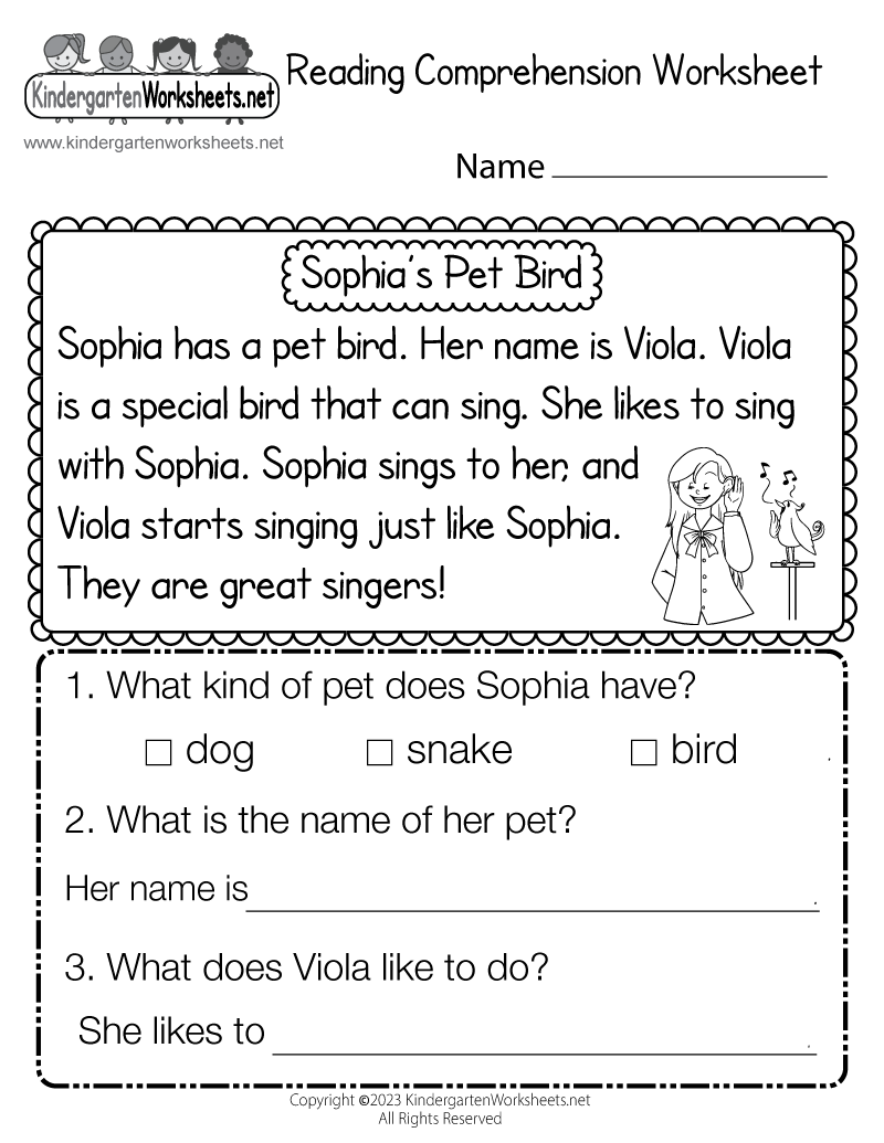 Elementary Worksheets Reading Comprehension