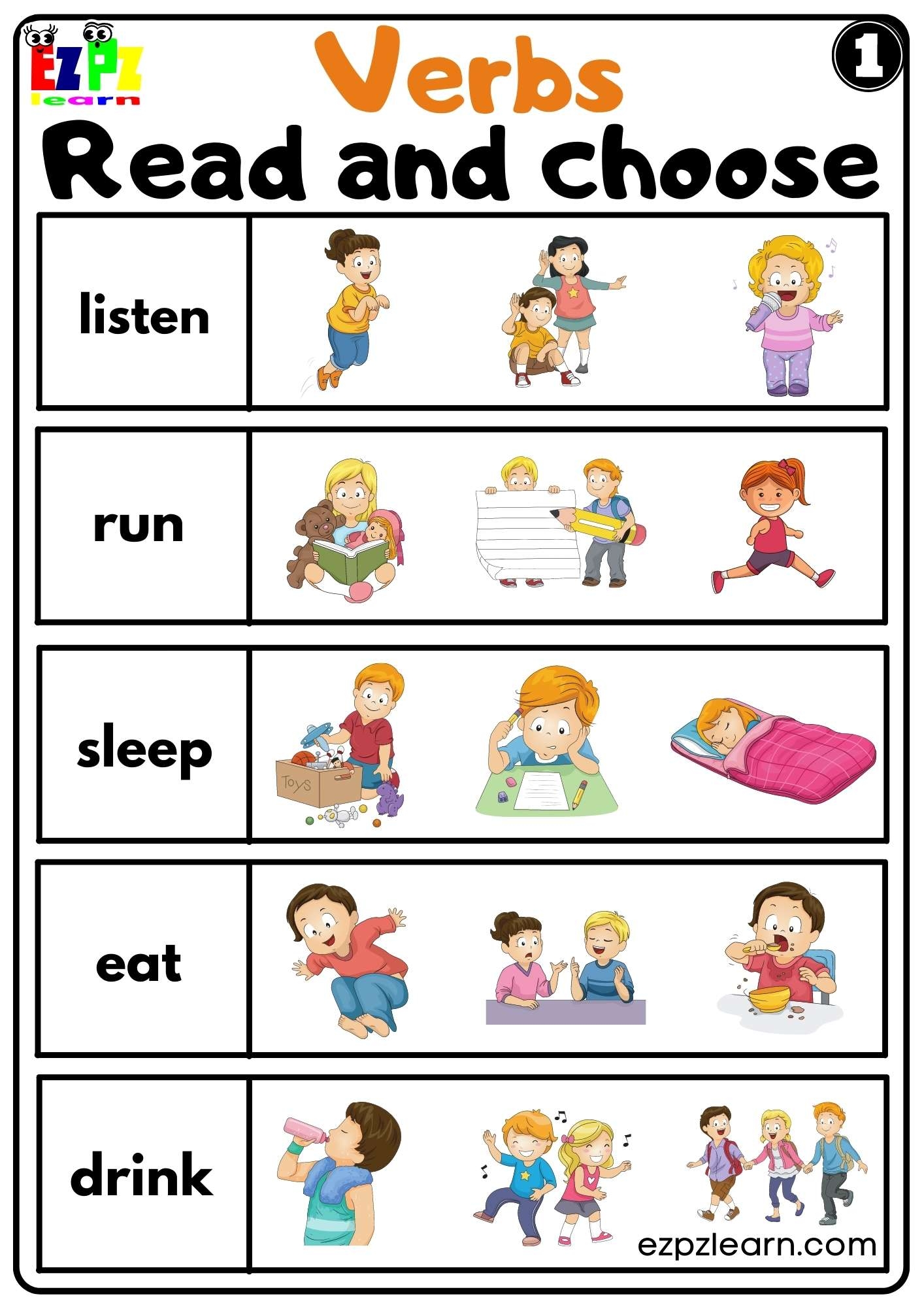 Verbs Read And Choose Worksheet For ESL And Home Schooling 