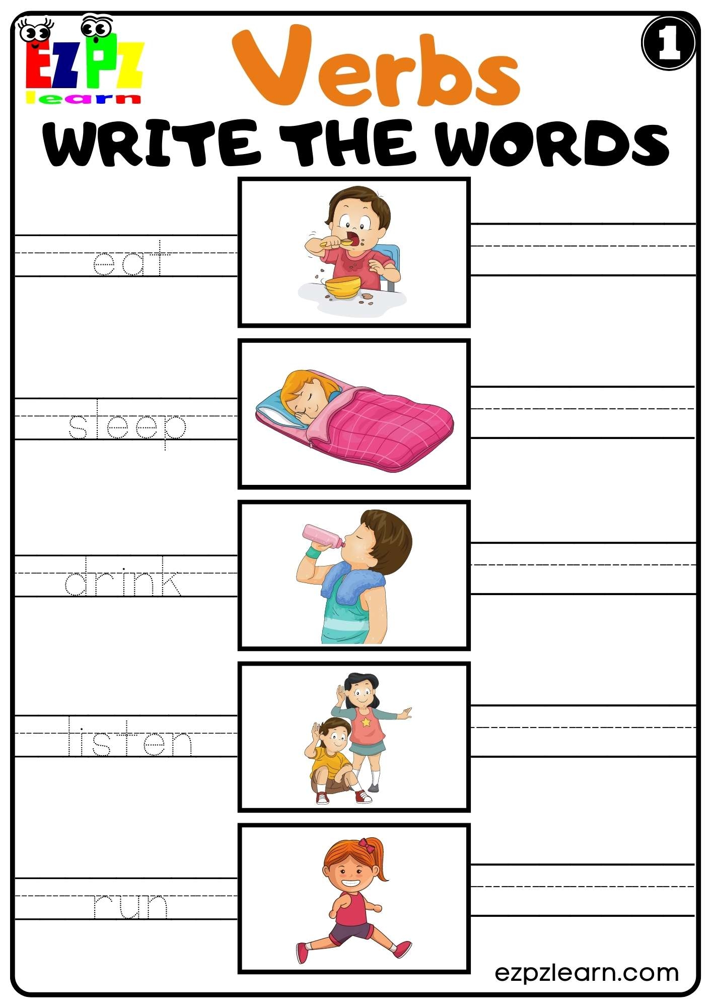 Free Printable Verb Worksheets For Kindergarten