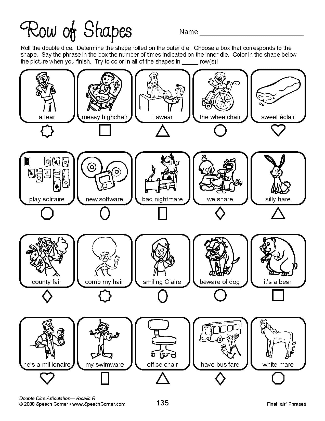 Free Printable R Articulation Worksheets