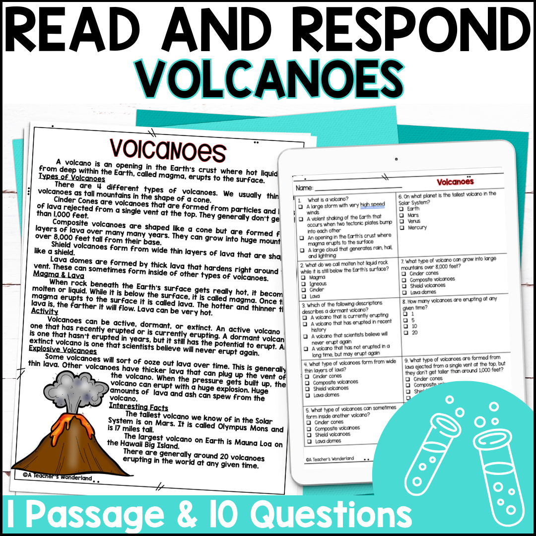 Volcanoes Reading Passage Comprehension U0026 Quiz Science Centers A Teacher s Wonderland
