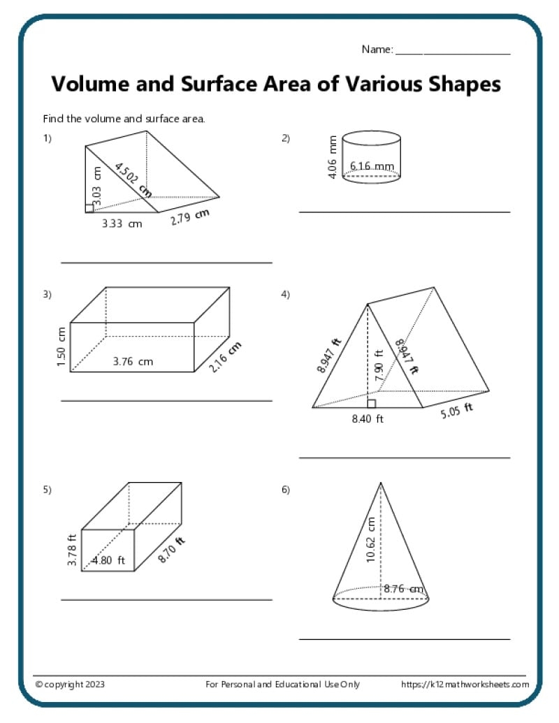 Free Printable Worksheets Volume Of Prisms