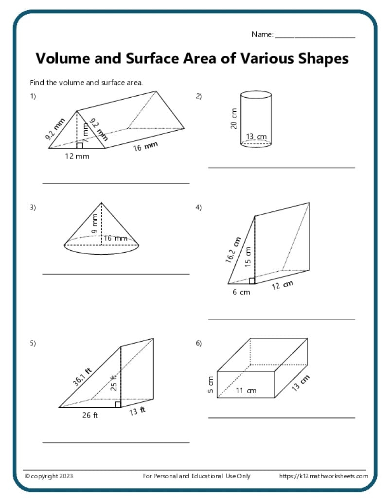 Free Math Worksheets Volume Printable