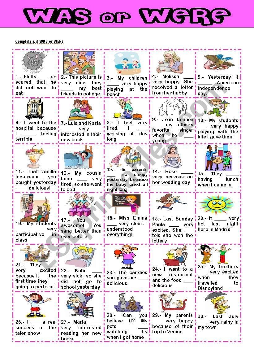 WAS Or WERE ESL Worksheet By JulietaVL Worksheets Library