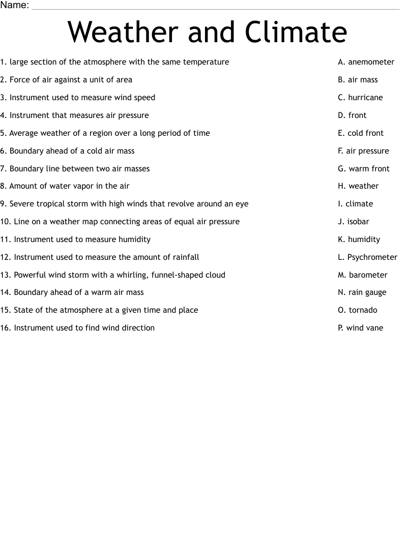 Free Printable 6th Grade Worksheets Weather