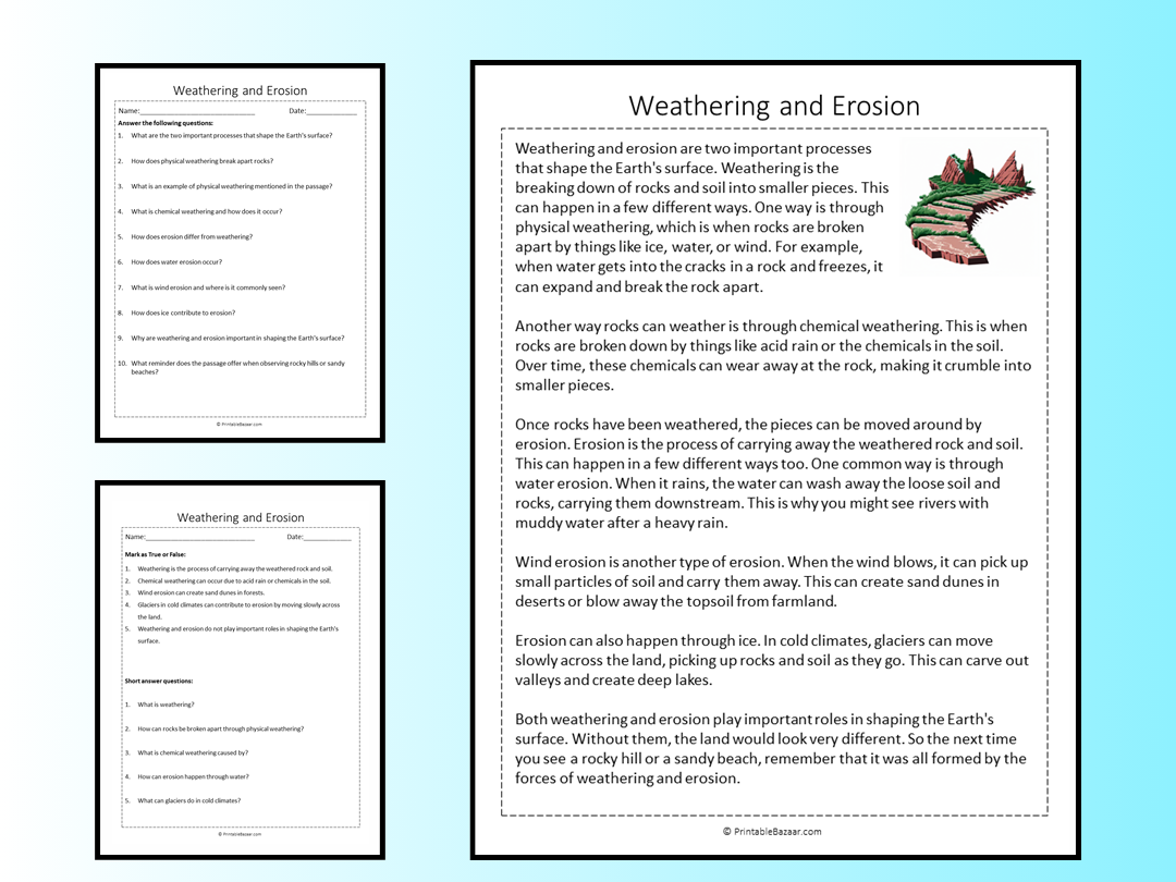 Weathering And Erosion Reading Comprehension Passage Printable 
