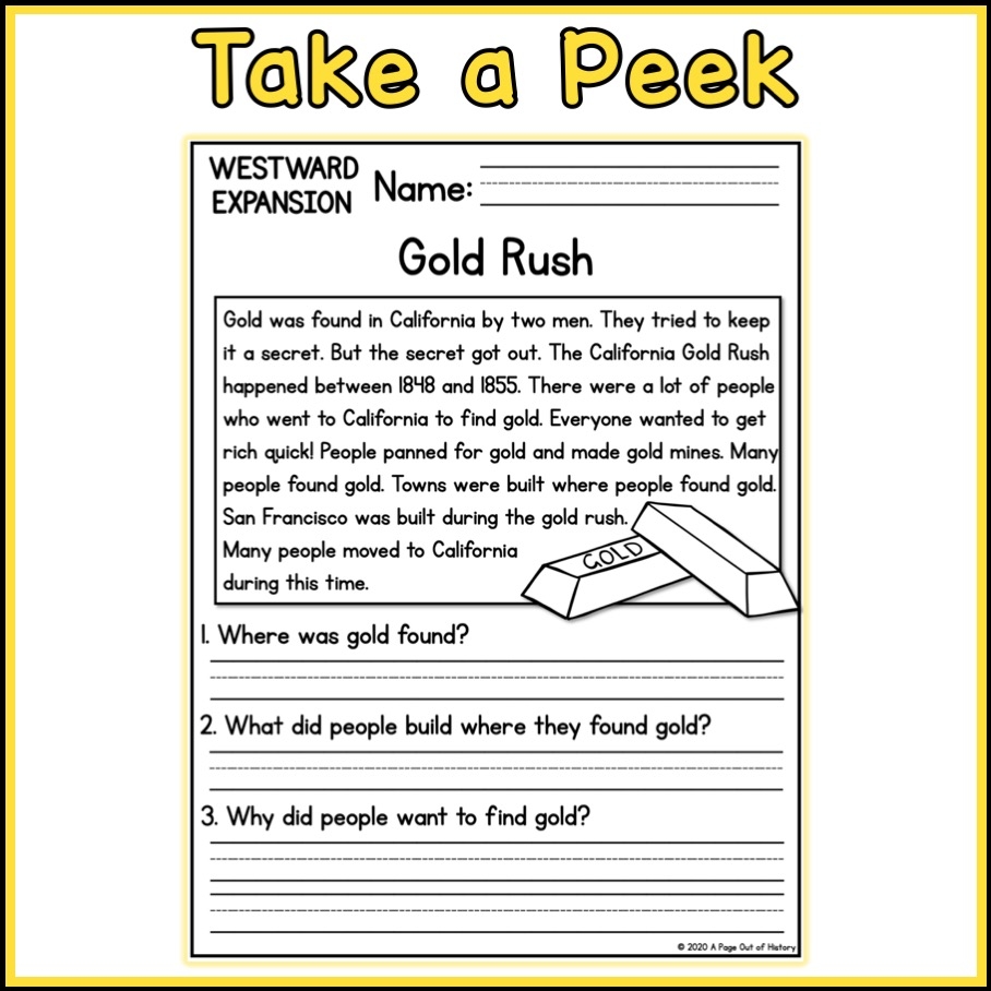 Westward Expansion Social Studies Reading Comprehension Passages K 