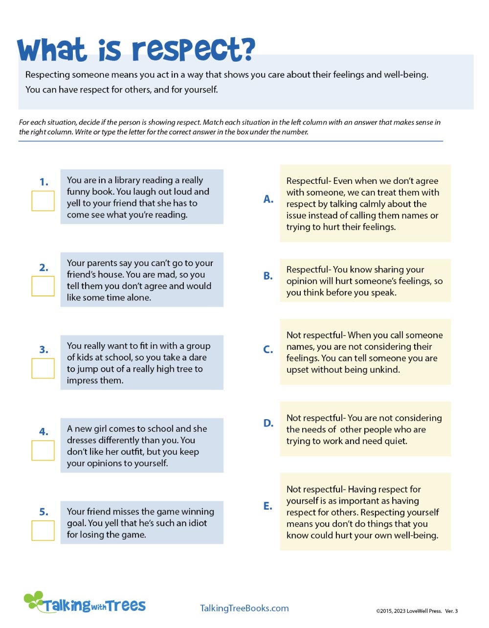 What Is Respect Worksheet