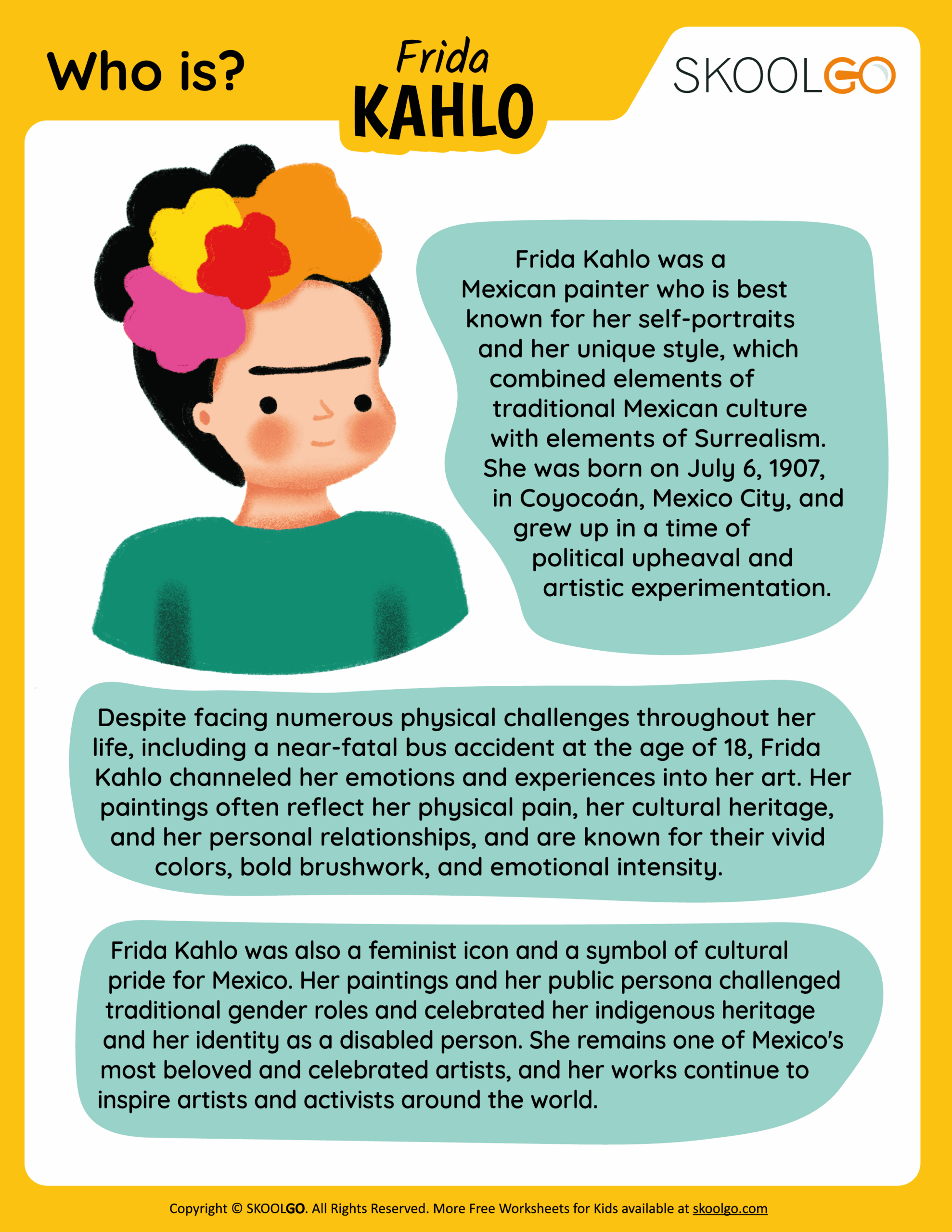 Who Is Frida Kahlo Free Worksheet For Kids SKOOLGO