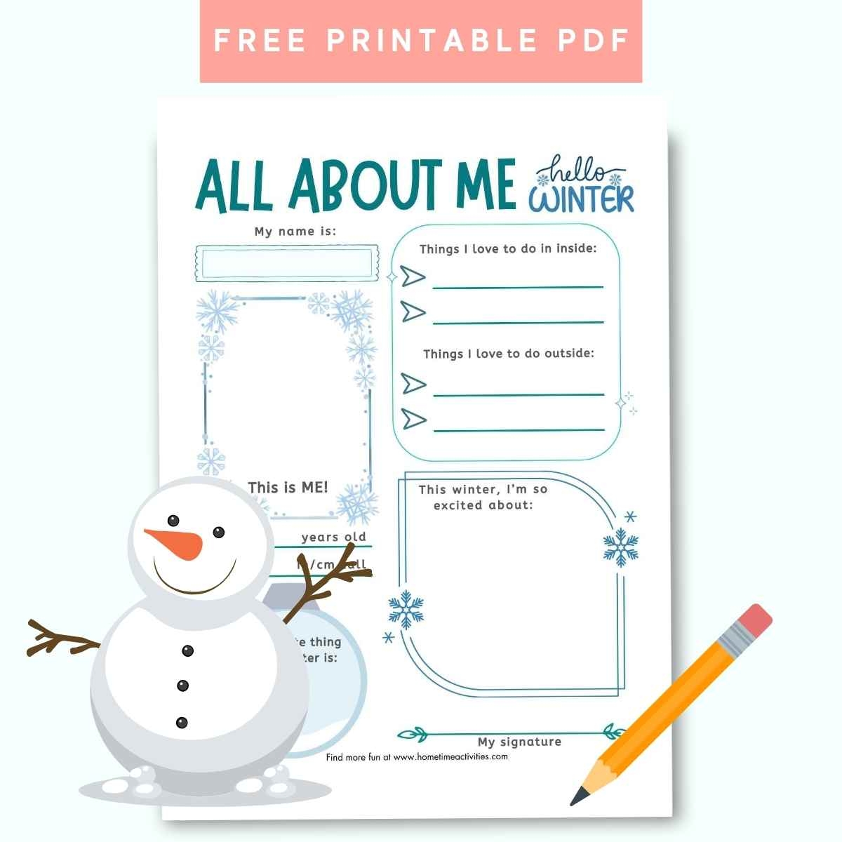 Winter All About Me Free Printable Worksheet
