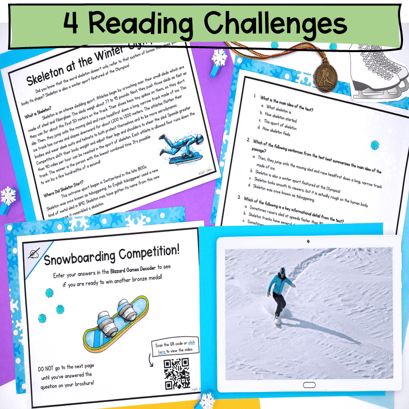 Winter Sports Reading Comprehension Escape Room U0026 Webscape 4th 5th Grade Passage