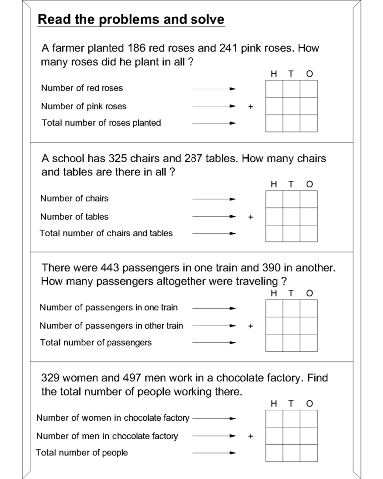 Word Problem Addition Math Worksheets
