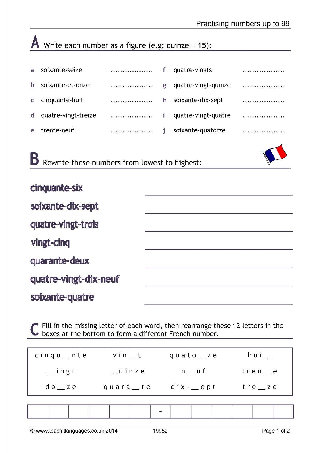 Worksheet Numbers 1 99 KS3 French Teaching Resource Teachit
