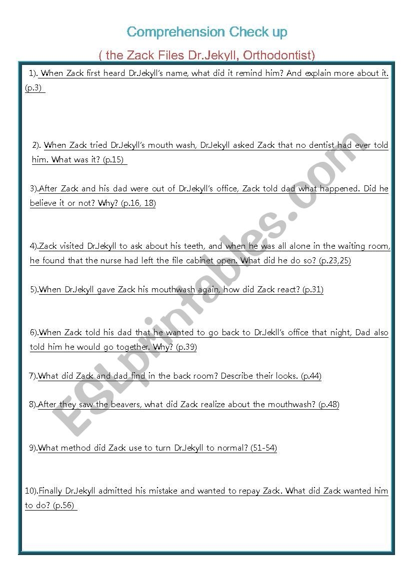 ZAck Files Reading Comprehension ESL Worksheet By Hujoo